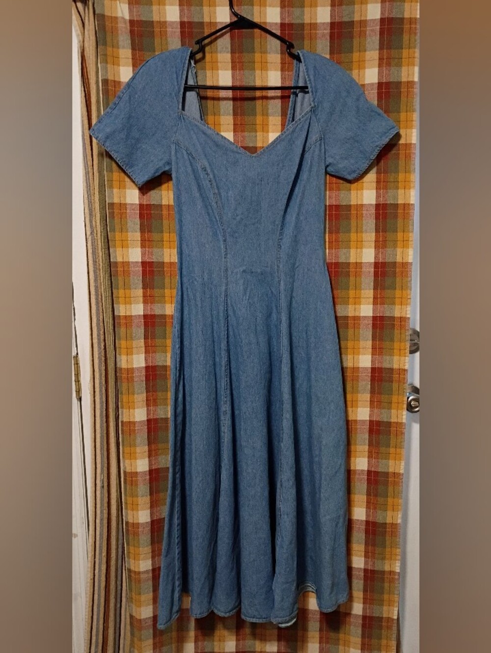 Vintage 90s Denim Dress Sweetheart Neckline Size 10